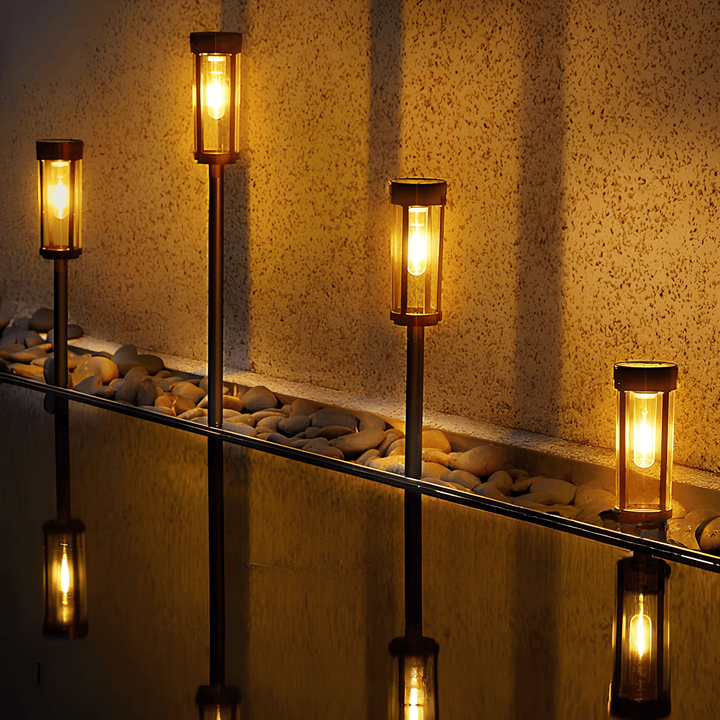Cylindrical Solar Garden Path Lights on Stakes - Garden Light - Oaksoho