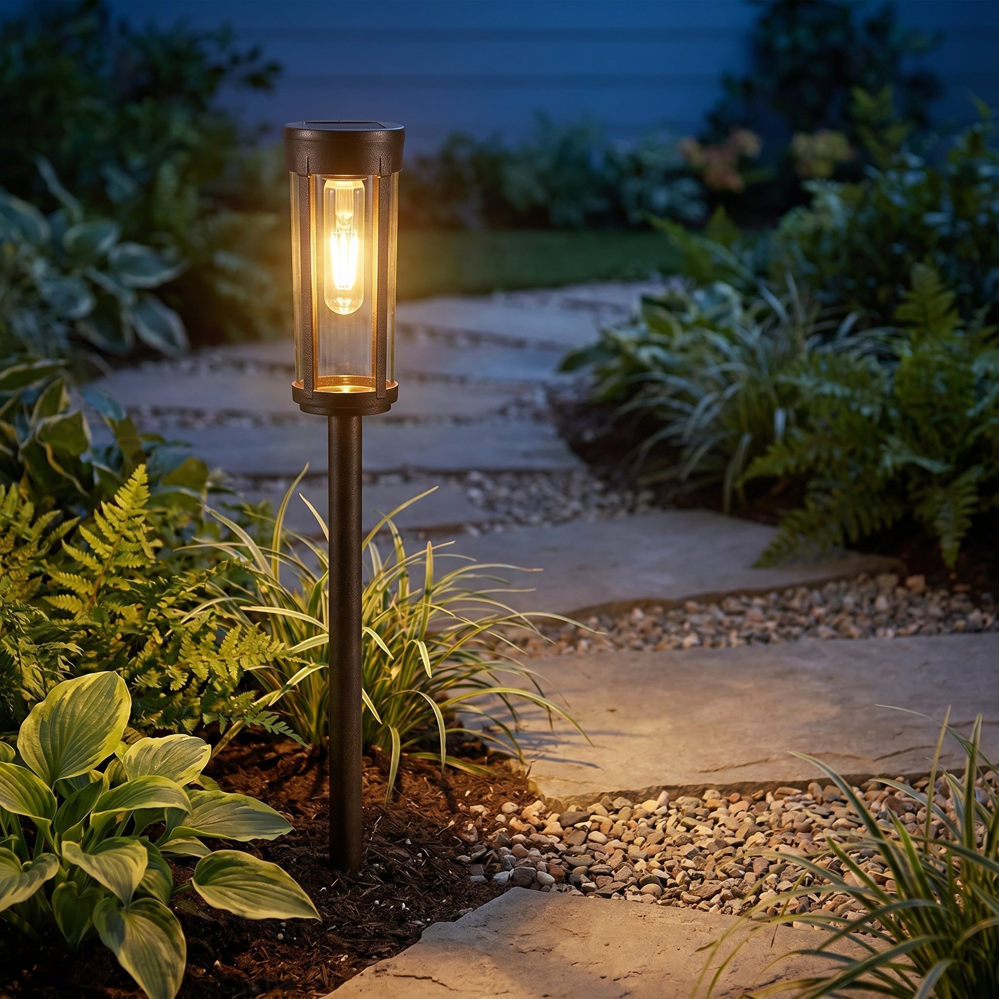 Cylindrical Solar Garden Path Lights on Stakes - Garden Light - Oaksoho