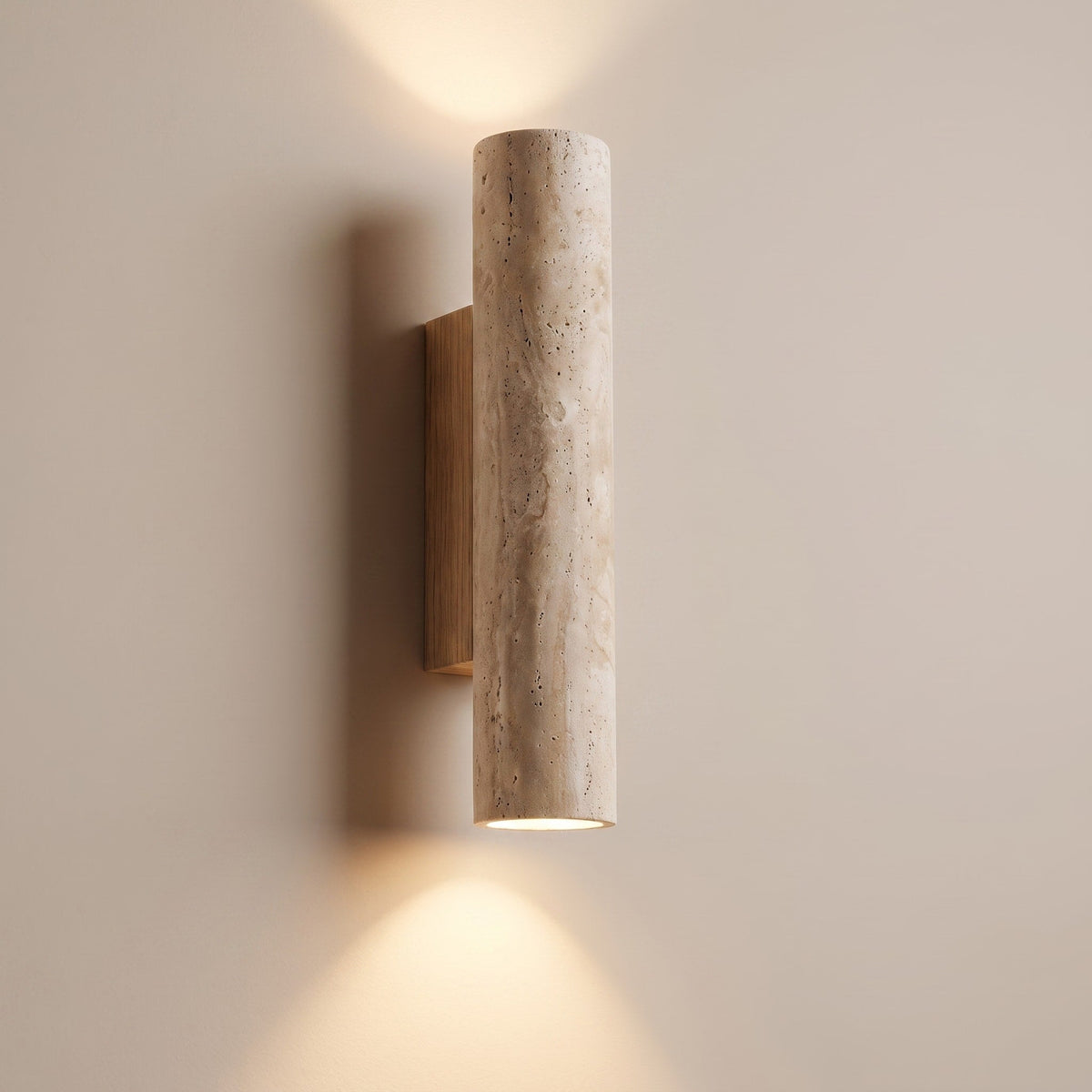 Cylindrical Stone Wall Sconce with Up and Down Lighting - Wall Light Fixtures - Beige - Oaksoho