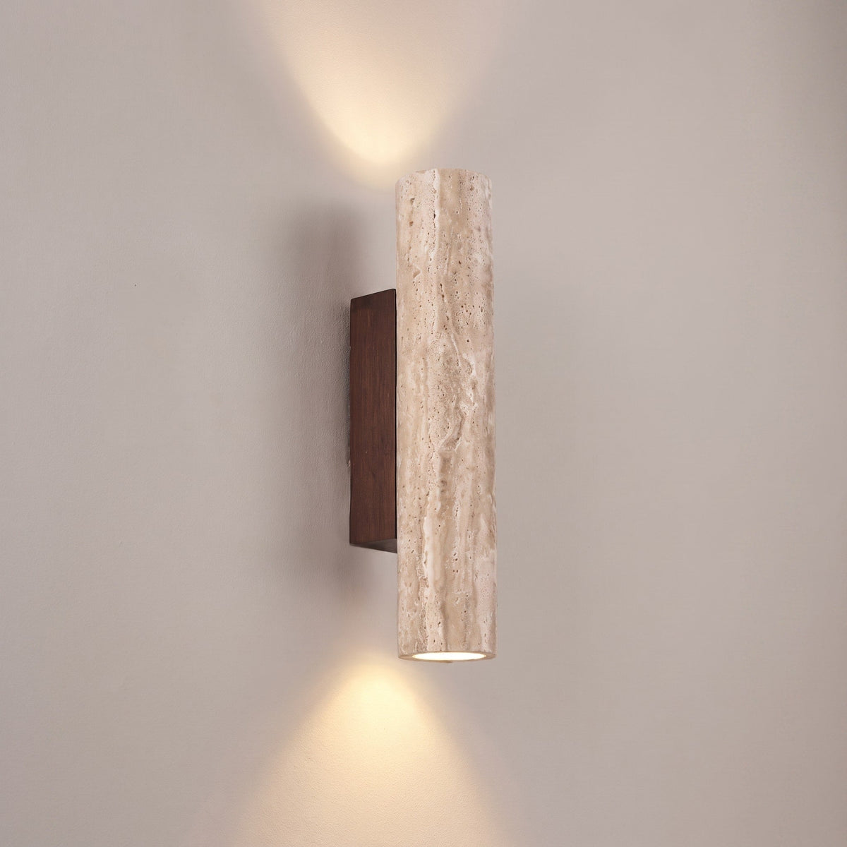 Cylindrical Stone Wall Sconce with Up and Down Lighting - Wall Light Fixtures - Beige - Oaksoho