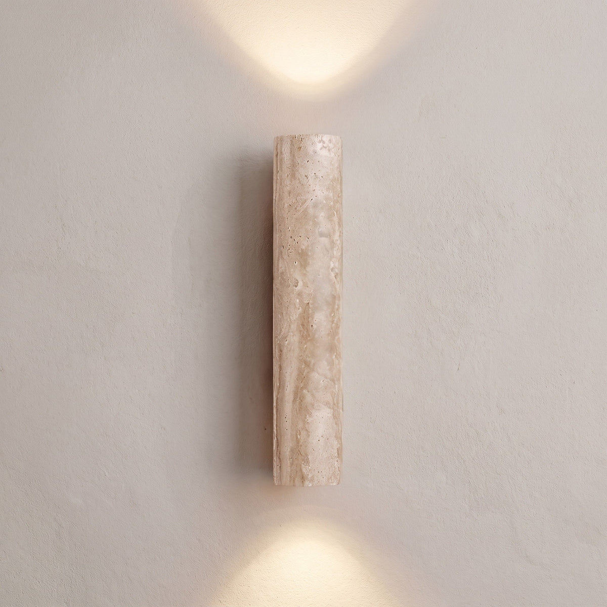 Cylindrical Stone Wall Sconce with Up and Down Lighting - Wall Light Fixtures - Beige - Oaksoho