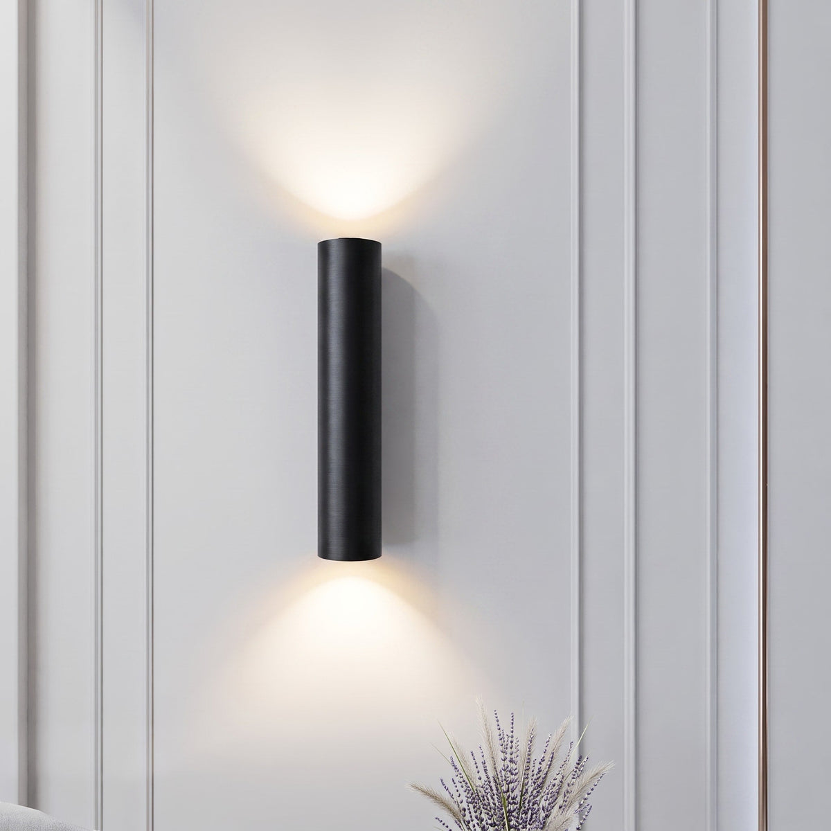 Cylindrical Wall Light with Up Down Light - Wall Light Fixtures - Black - Oaksoho