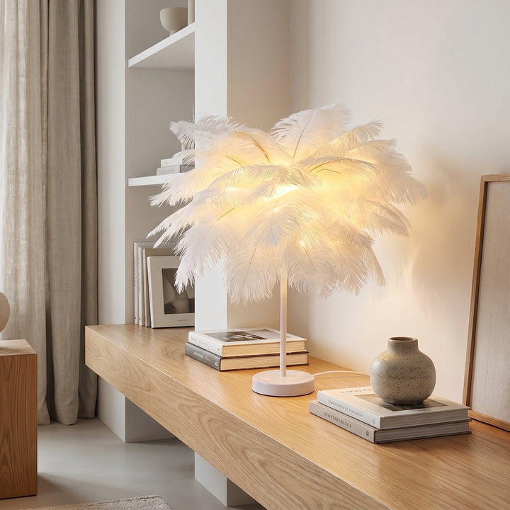 Decorative Feather Table Lamp for Bedroom and Living Room - Table Lamp - White - Oaksoho