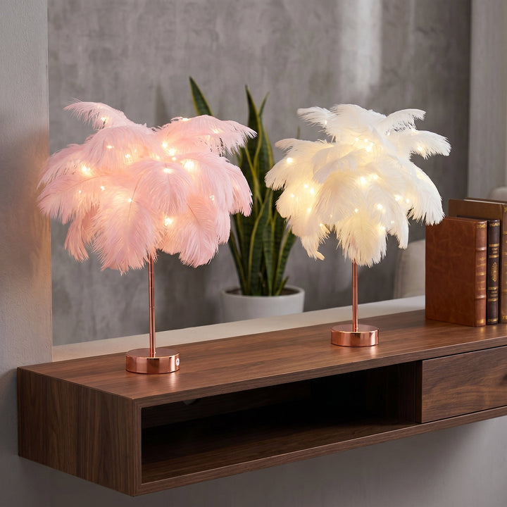 Decorative Feather Table Lamp for Bedroom and Living Room - Table Lamp - White - Oaksoho