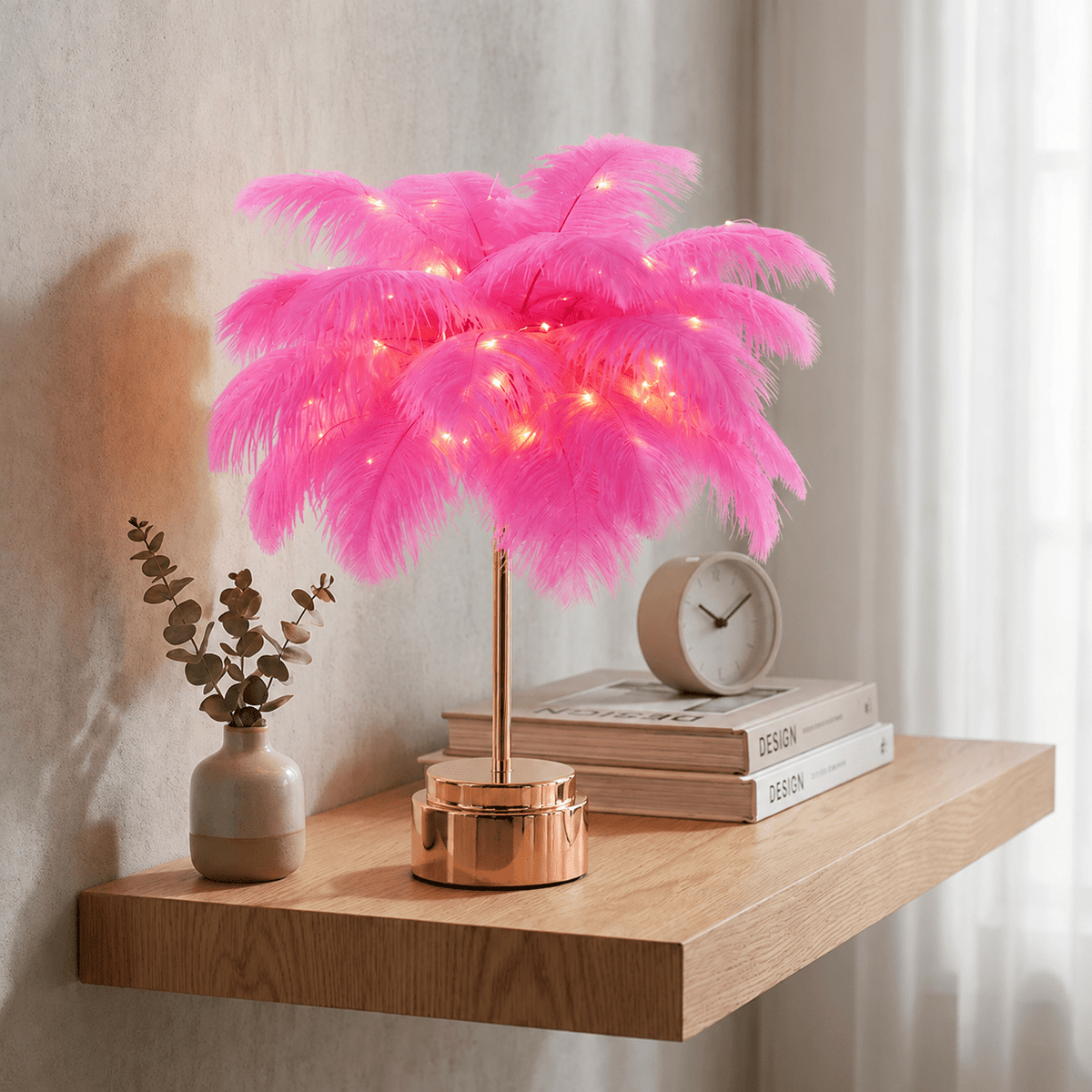 Decorative Feather Table Lamp for Bedroom and Living Room - Table Lamps - Pink - Oaksoho