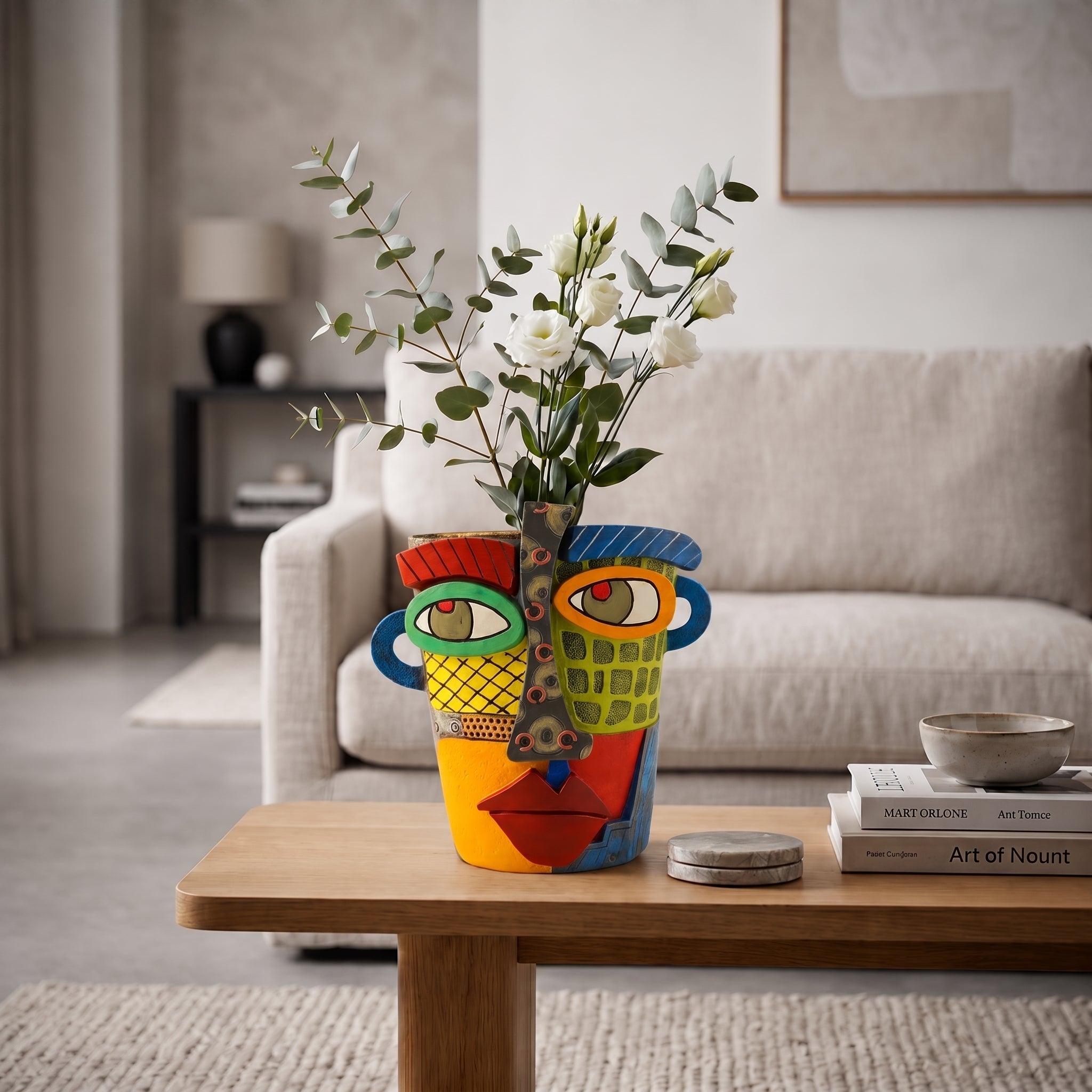 Decorative Flower Vase in Abstract Face Design - Vases - Oaksoho