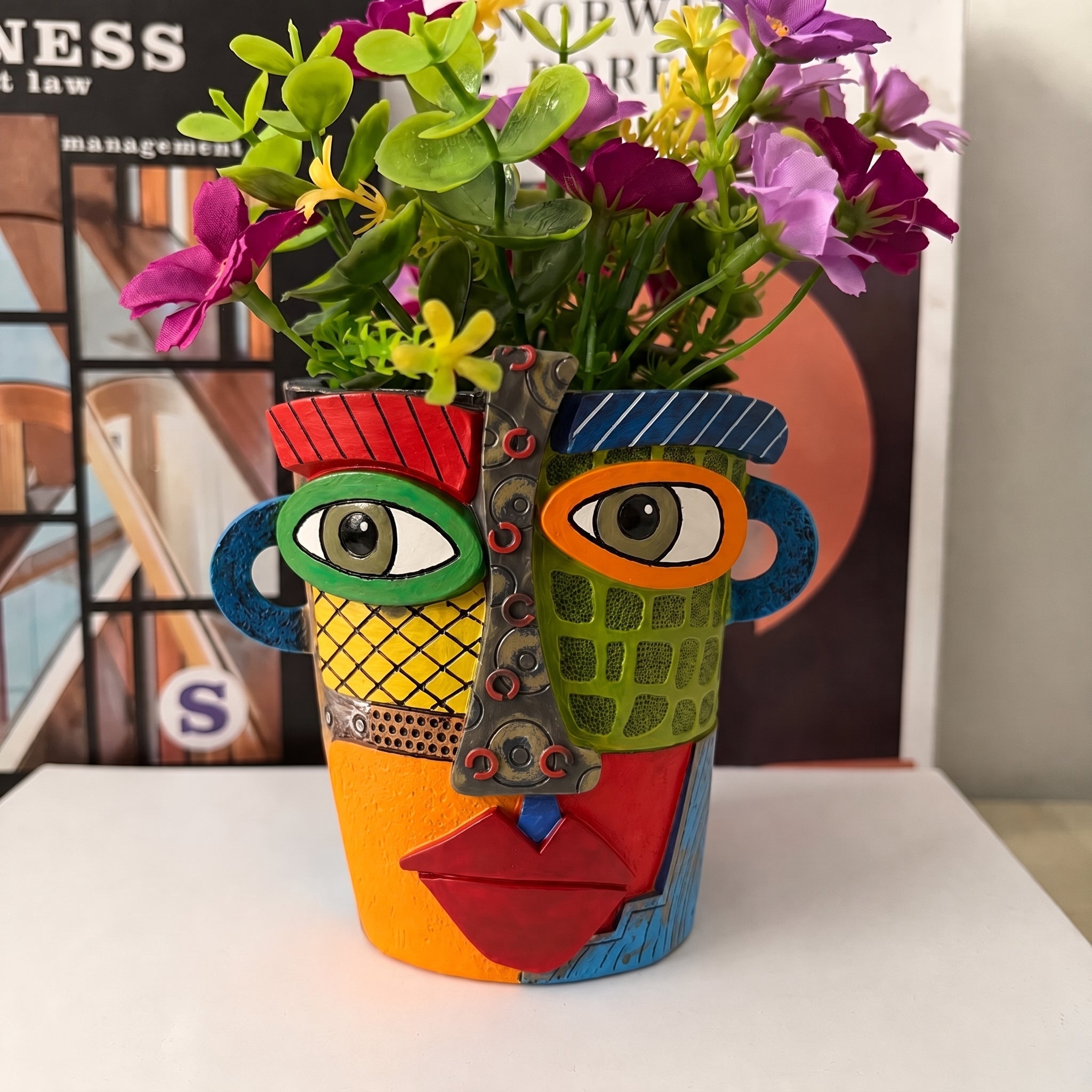 Decorative Flower Vase in Abstract Face Design - Vases - Oaksoho