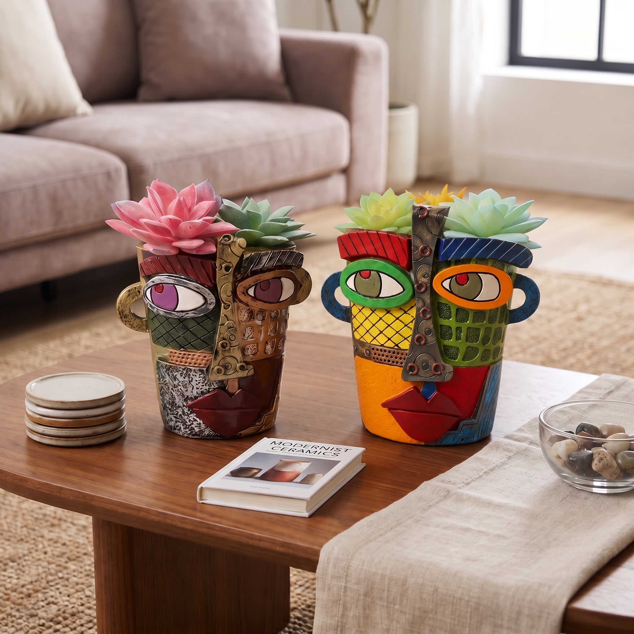 Decorative Flower Vase in Abstract Face Design - Vases - Oaksoho