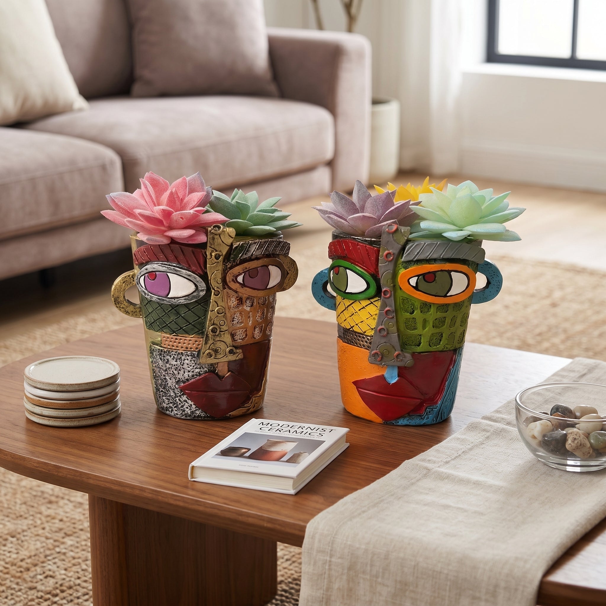 Decorative Flower Vase in Abstract Face Design - Vases - Oaksoho