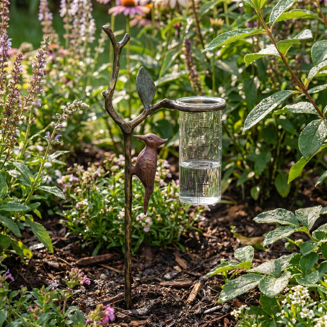 Decorative Garden Woodpecker Rain Gauge Stake - Rain Gage - Oaksoho