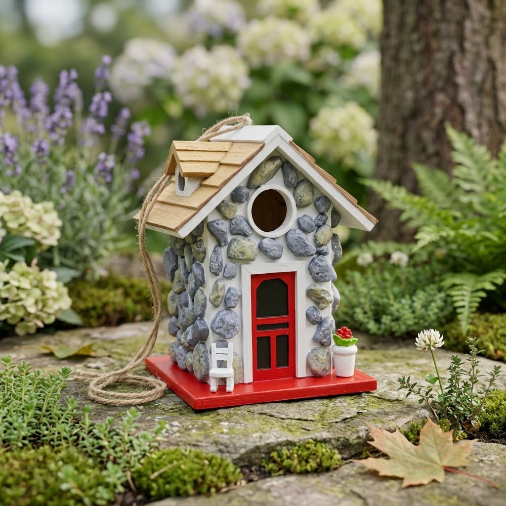 Decorative Hanging Birdhouse with Stone Look - Hanging Birdhouse - Oaksoho