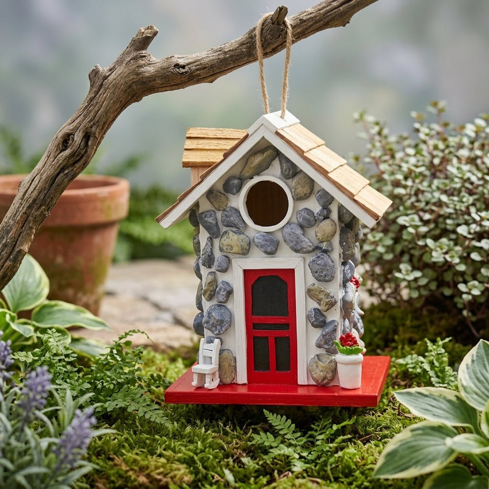 Decorative Hanging Birdhouse with Stone Look - Hanging Birdhouse - Oaksoho
