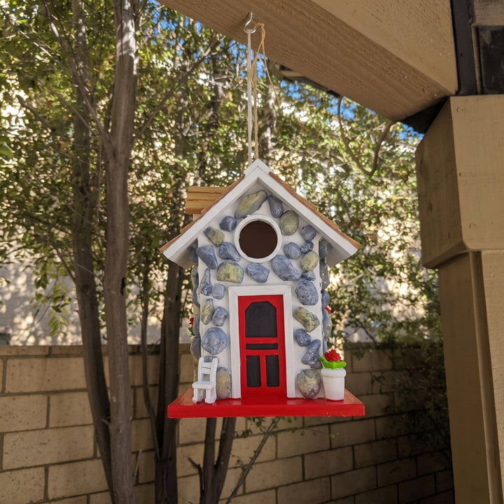 Decorative Hanging Birdhouse with Stone Look - Hanging Birdhouse - Oaksoho