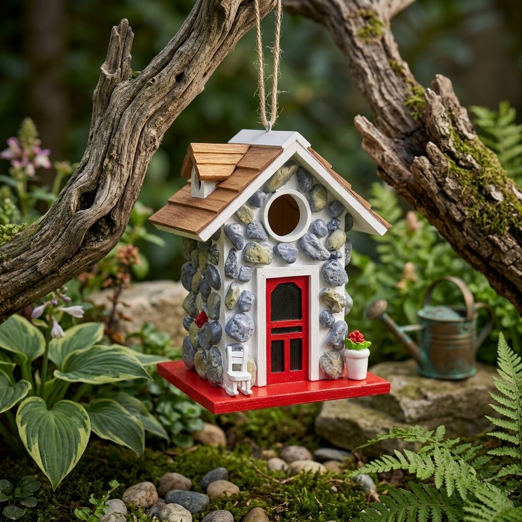 Decorative Hanging Birdhouse with Stone Look - Hanging Birdhouse - Oaksoho