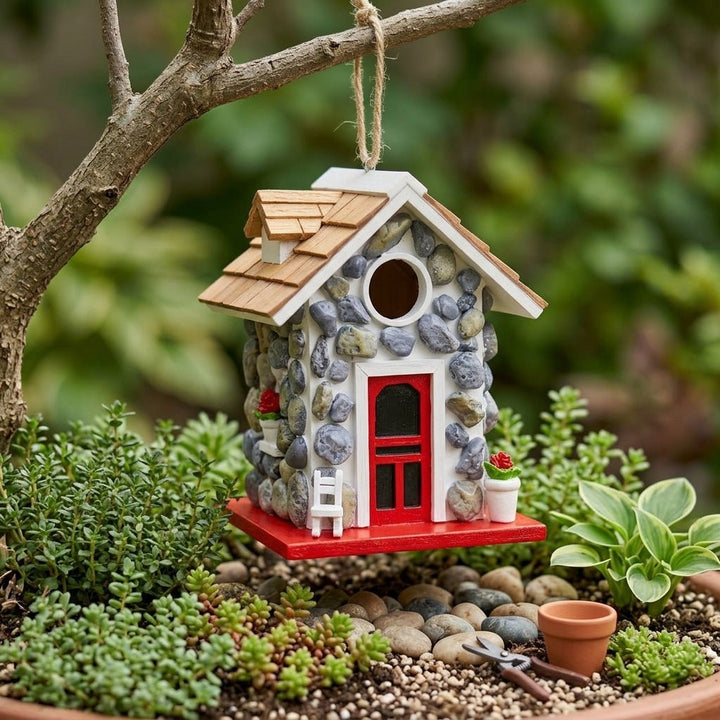 Decorative Hanging Birdhouse with Stone Look - Hanging Birdhouse - Oaksoho