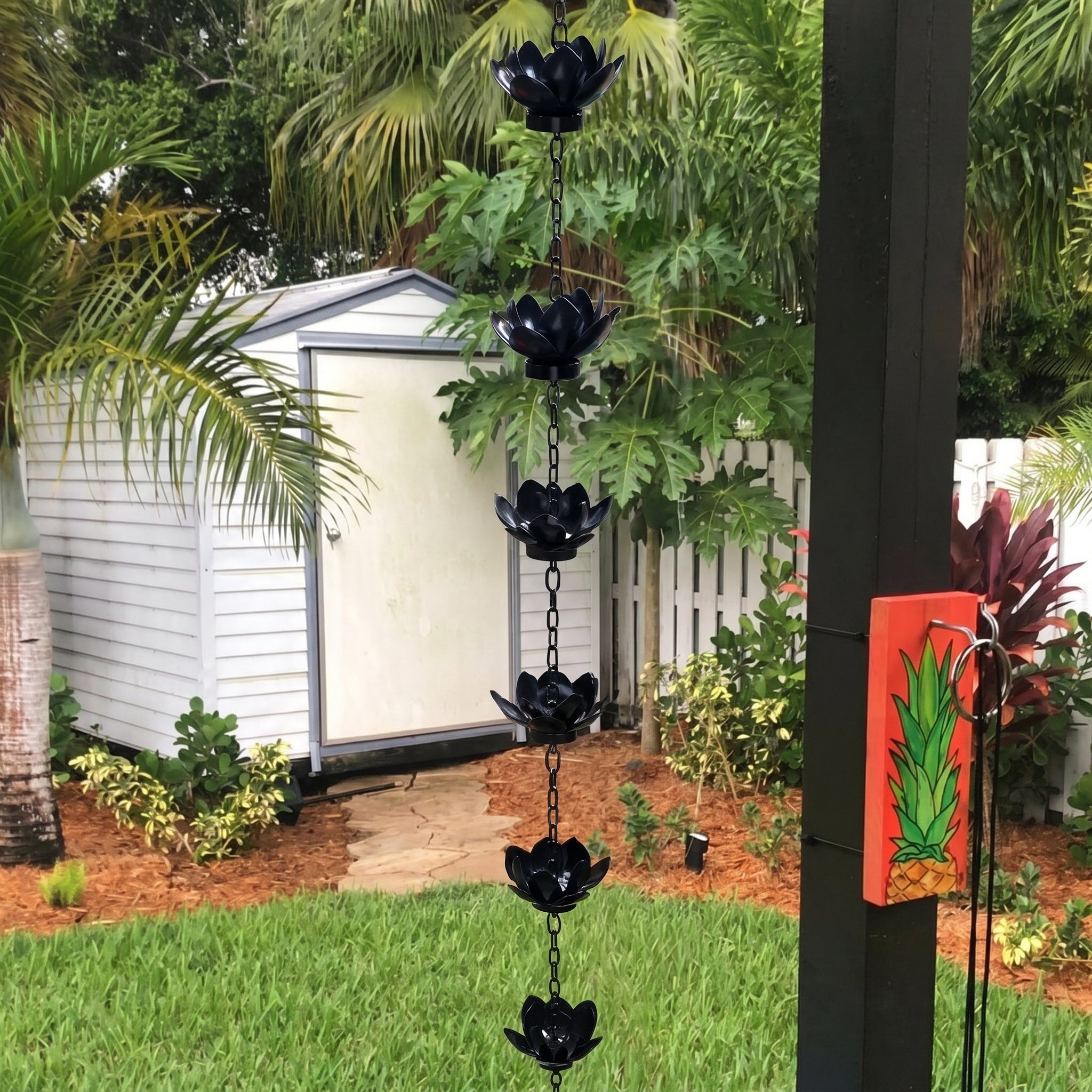 Decorative Rain Chain with Lotus Flower Cups - Rain Chain - Black - Oaksoho