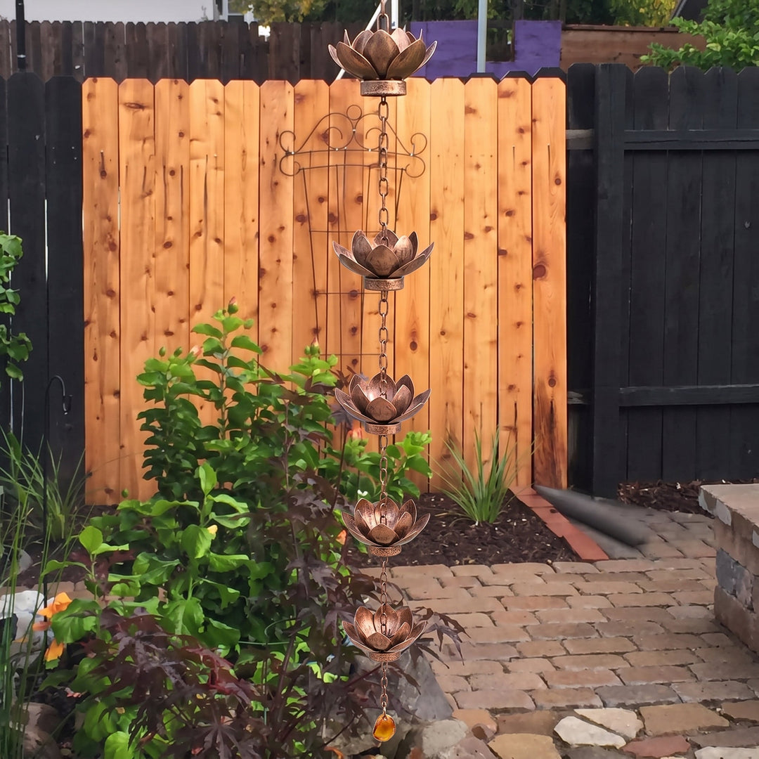 Decorative Rain Chain with Lotus Flower Cups - Rain Chain - Rose gold - Oaksoho