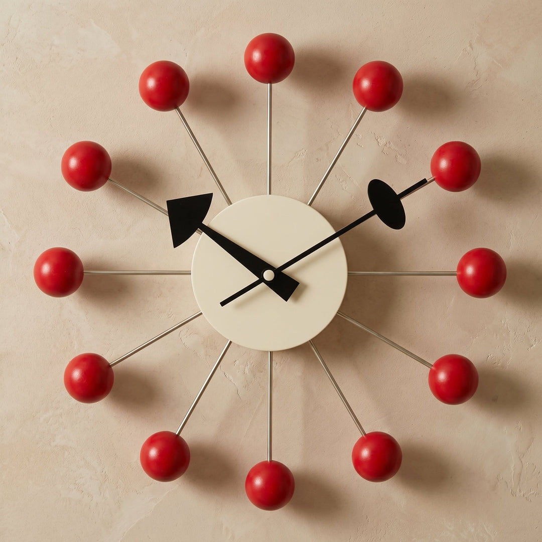 Decorative retro ball wall clock in a spherical design - Wall Clock - Red - Oaksoho