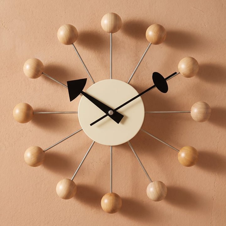 Decorative retro ball wall clock in a spherical design - Wall Clock - Wood colour - Oaksoho