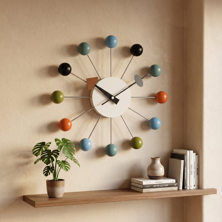Decorative retro ball wall clock in a spherical design - Wall Clock - Multicoloured - Oaksoho