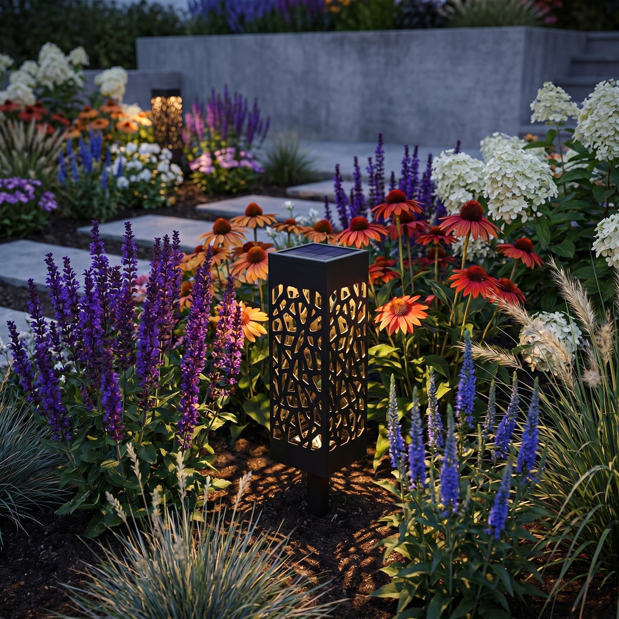 Decorative Solar Garden Lantern with Mosaic Hollow Pattern - Solar Garden Light - Warm White - Oaksoho