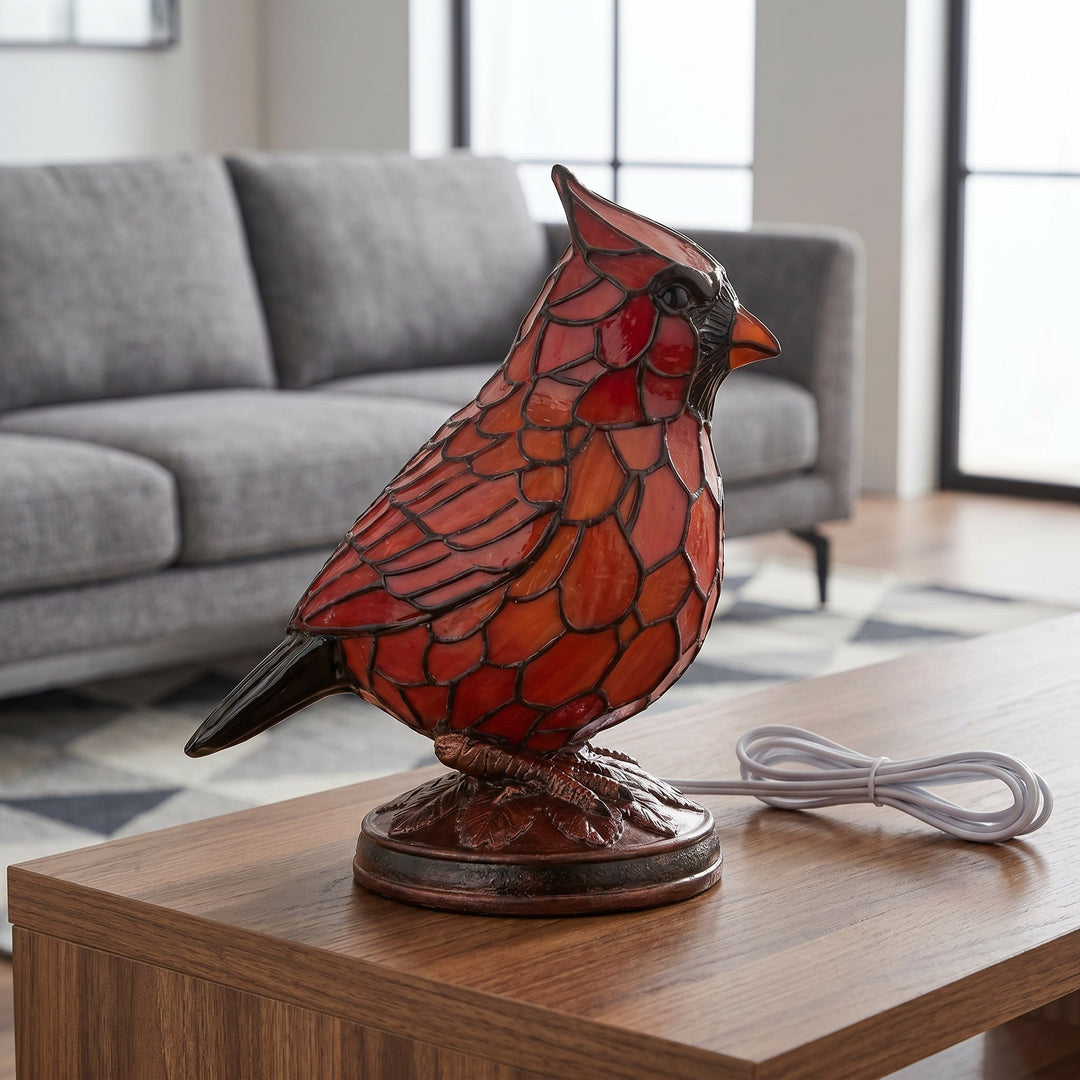 Decorative Tiffany - Style Table Lamp with Red Cardinal Bird - Table Lamps - 12x9x17 cm - Oaksoho