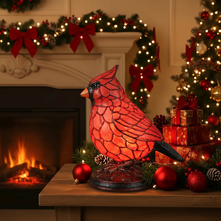 Decorative Tiffany - Style Table Lamp with Red Cardinal Bird - Table Lamps - 10x8x14 cm - Oaksoho