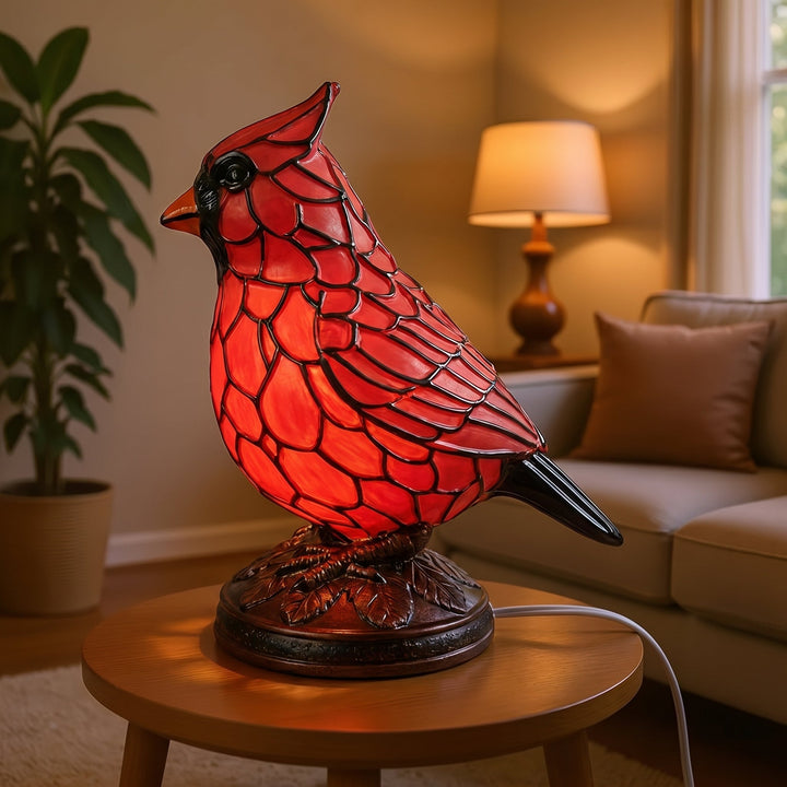 Decorative Tiffany - Style Table Lamp with Red Cardinal Bird - Table Lamps - 12x9x17 cm - Oaksoho