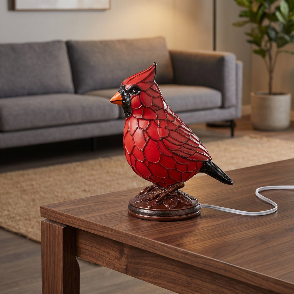 Decorative Tiffany - Style Table Lamp with Red Cardinal Bird - Table Lamps - 10x8x14 cm - Oaksoho