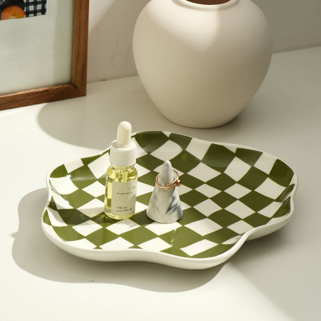 Decorative Tray with Checkered Pattern - Decorative Tray - Green - Oaksoho