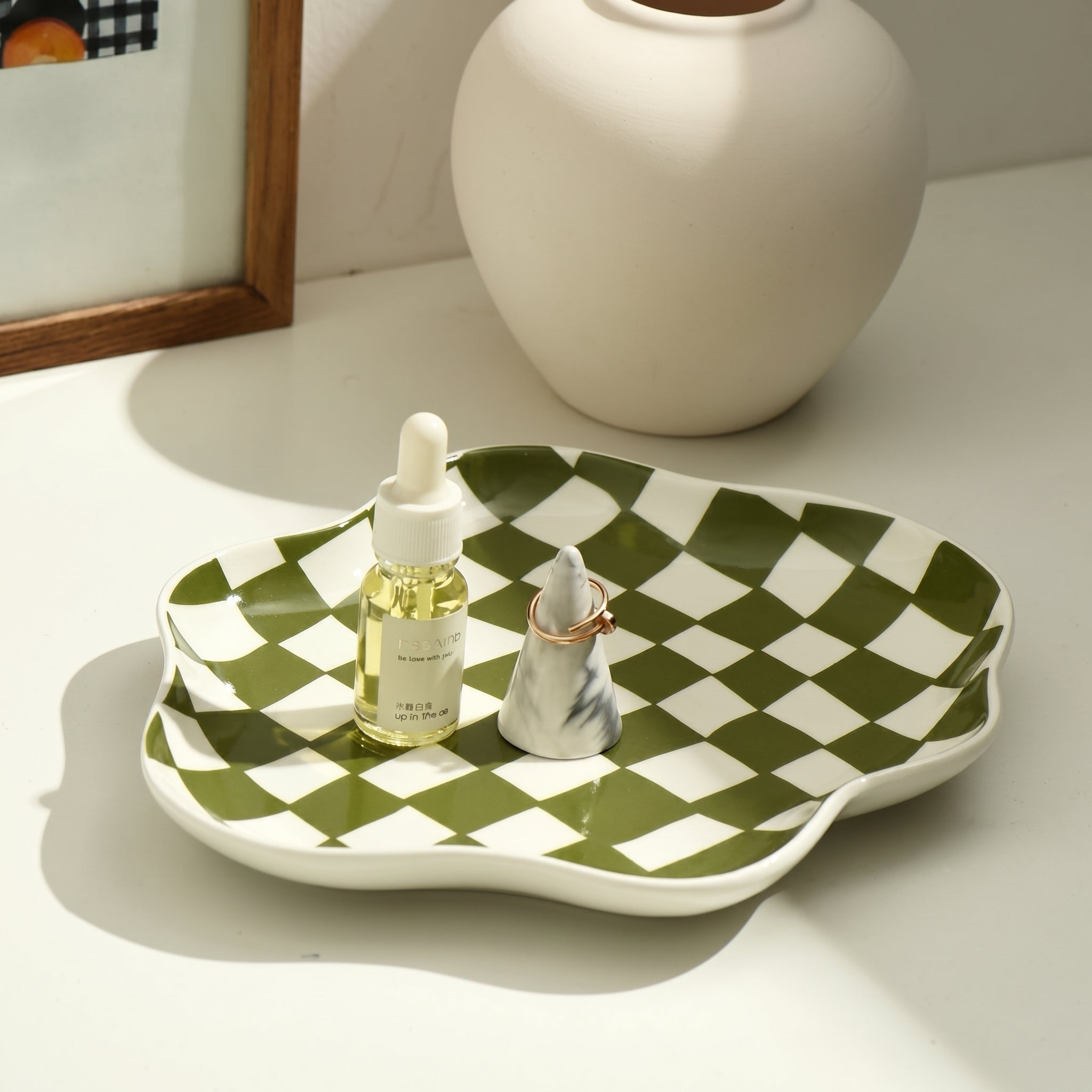 Decorative Tray with Checkered Pattern - Decorative Tray - Green - Oaksoho