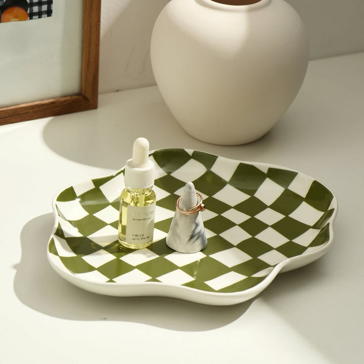 Decorative Tray with Checkered Pattern - Decorative Tray - Green - Oaksoho