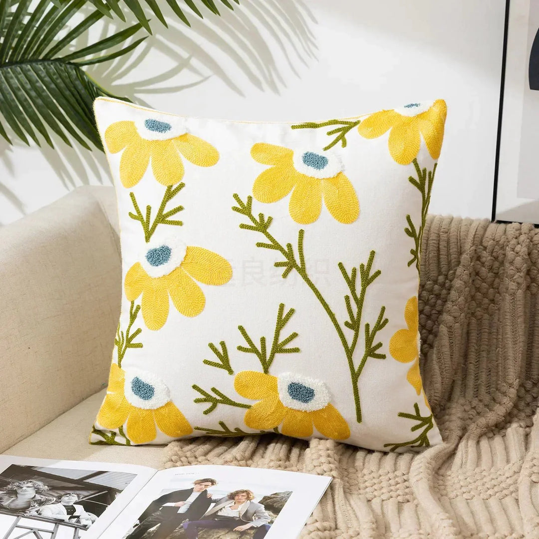 Decorative Cushion Cover with Floral Embroidery for the Home
