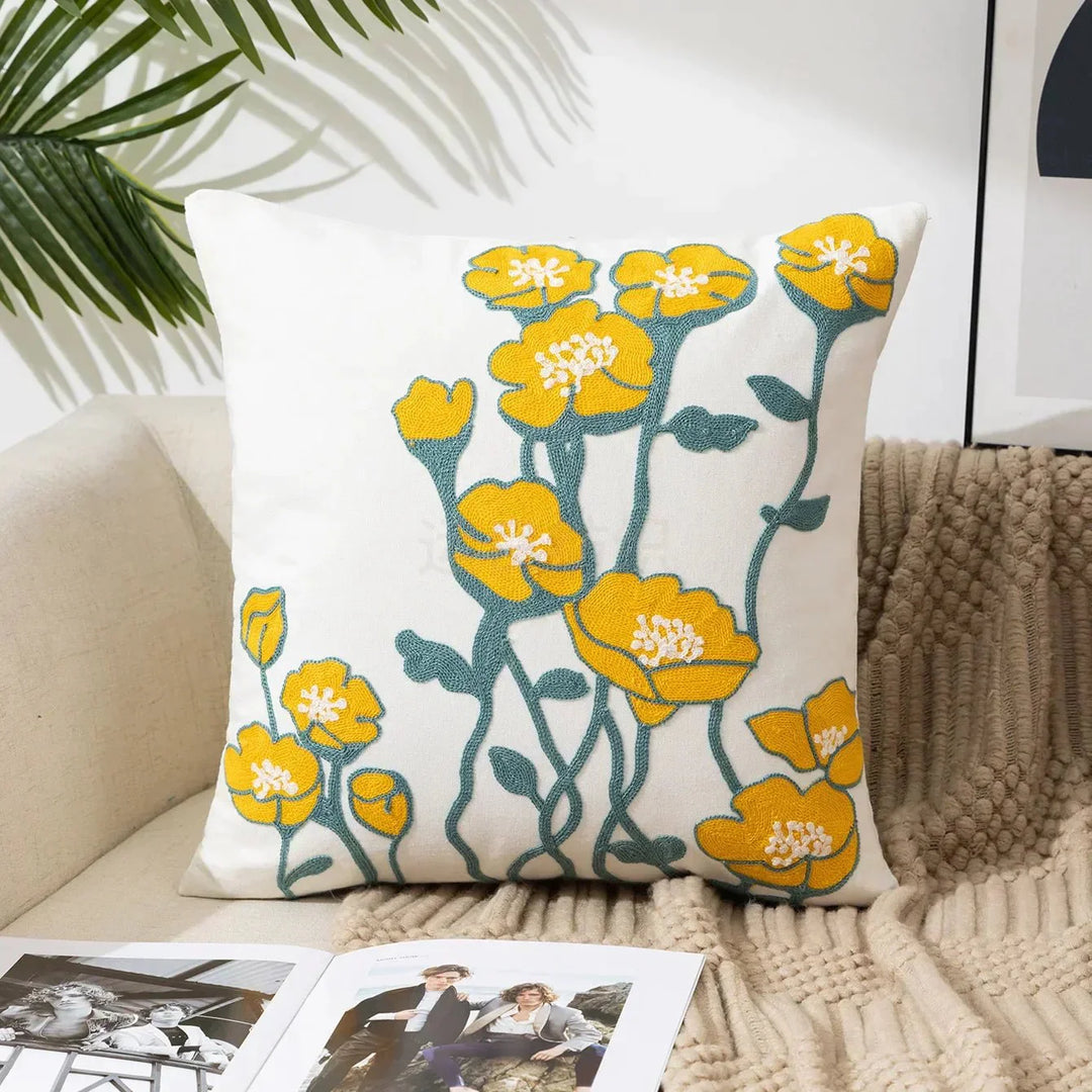 Decorative Cushion Cover with Floral Embroidery for the Home