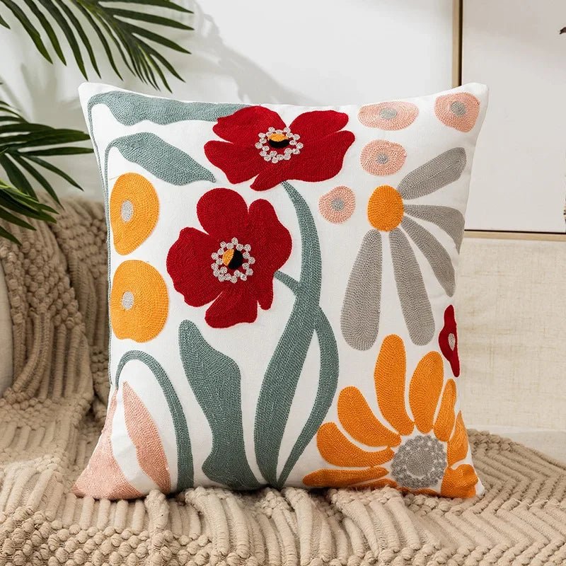 Decorative Cushion Cover with Floral Embroidery for the Home