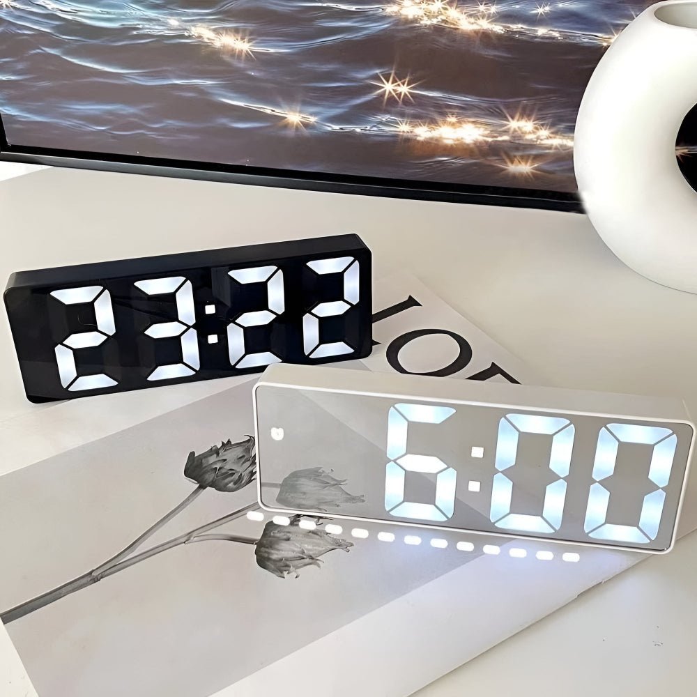 Digital Alarm Clock with LED Mirror Display - Alarm clock - Glossy Black - Oaksoho