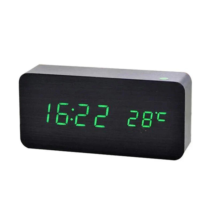 Digital Alarm Clock with Temperature Display - Digital Clock - Black/Green LED - Oaksoho