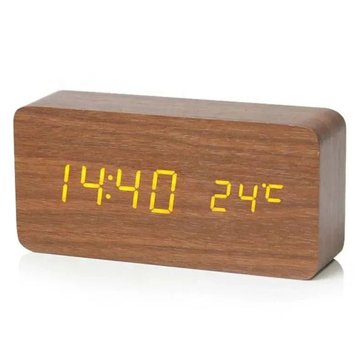 Digital Alarm Clock with Temperature Display - Digital Clock - Brown - Oaksoho