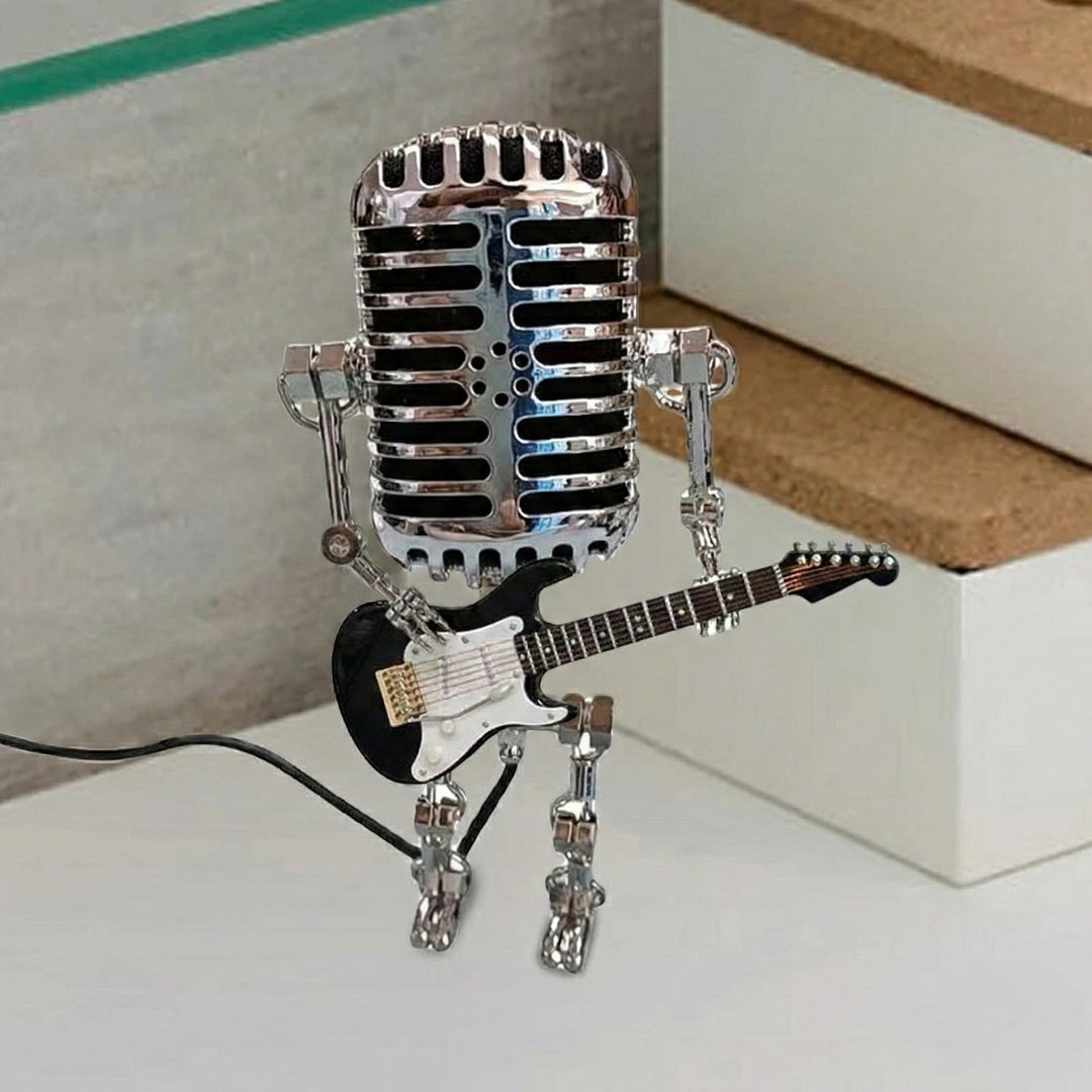 Dimmable LED Table Lamp in Creative Microphone Robot Design - Table Lamps - Black - Oaksoho