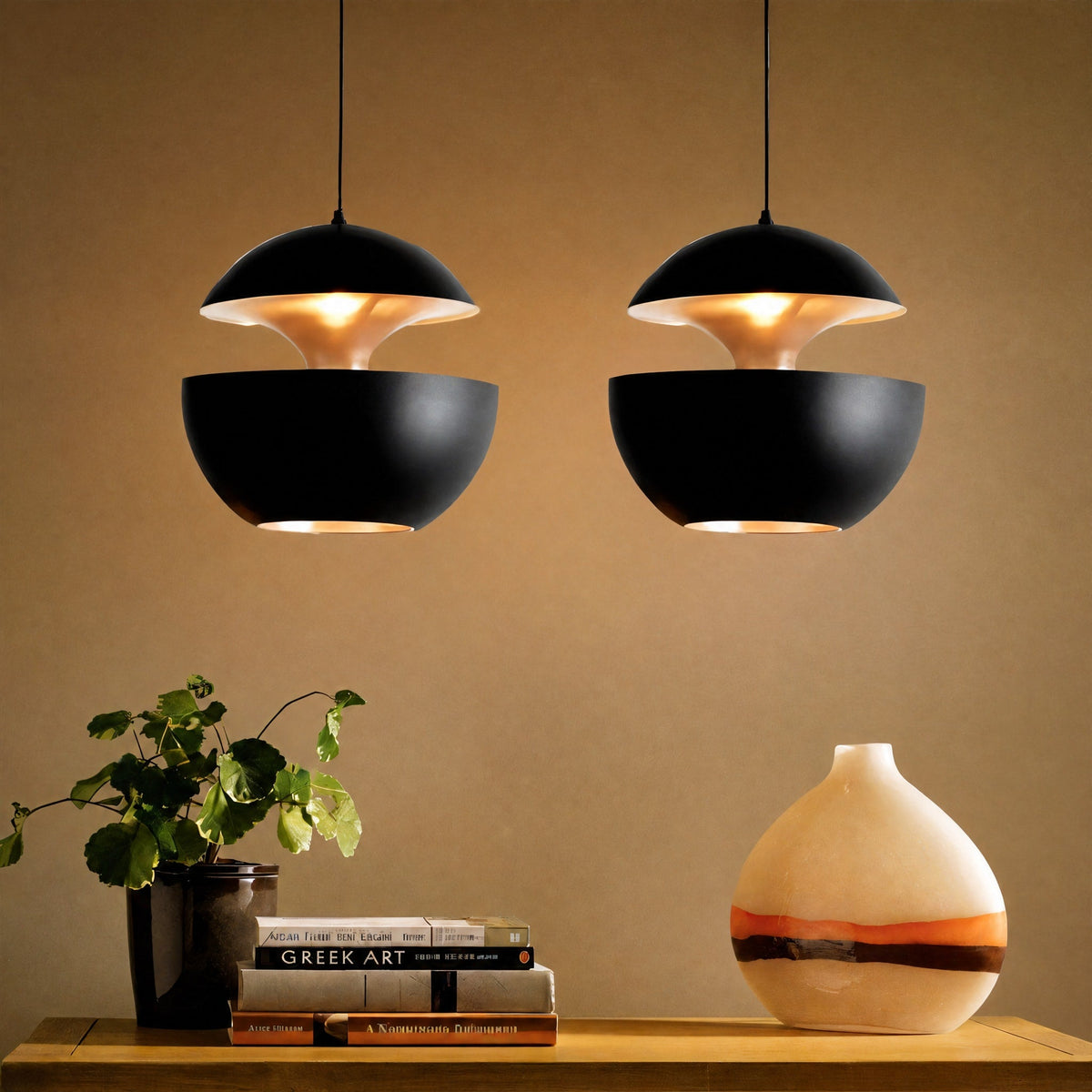 Dome Pendant Light with Trumpet Flower Shade Design - Pendant Light Fixtures - Black - Oaksoho
