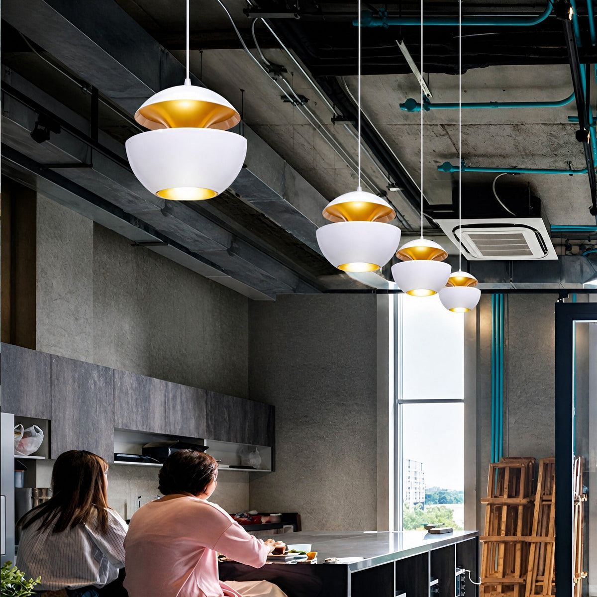 Dome Pendant Light with Trumpet Flower Shade Design - Pendant Light Fixtures - White - Oaksoho