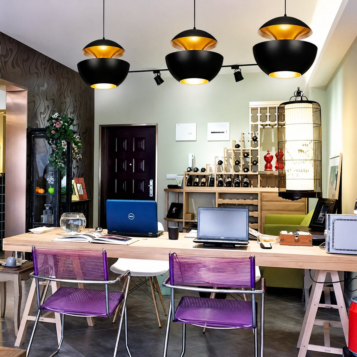 Dome Pendant Light with Trumpet Flower Shade Design - Pendant Light Fixtures - Black - Oaksoho