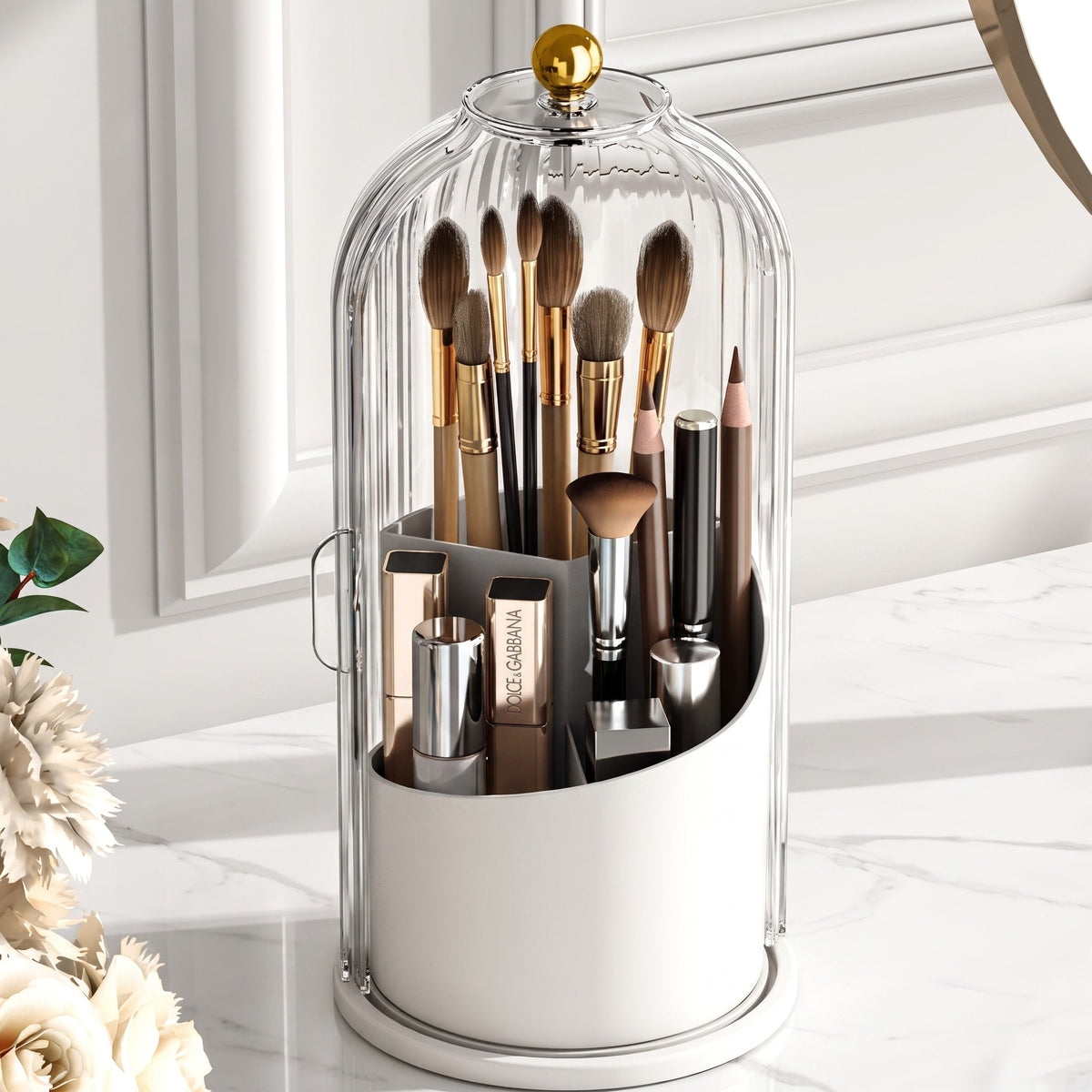 Dome-Shaped Cosmetics Organiser with Rotating Base - Cosmetic Packaging & Containers - White - Oaksoho