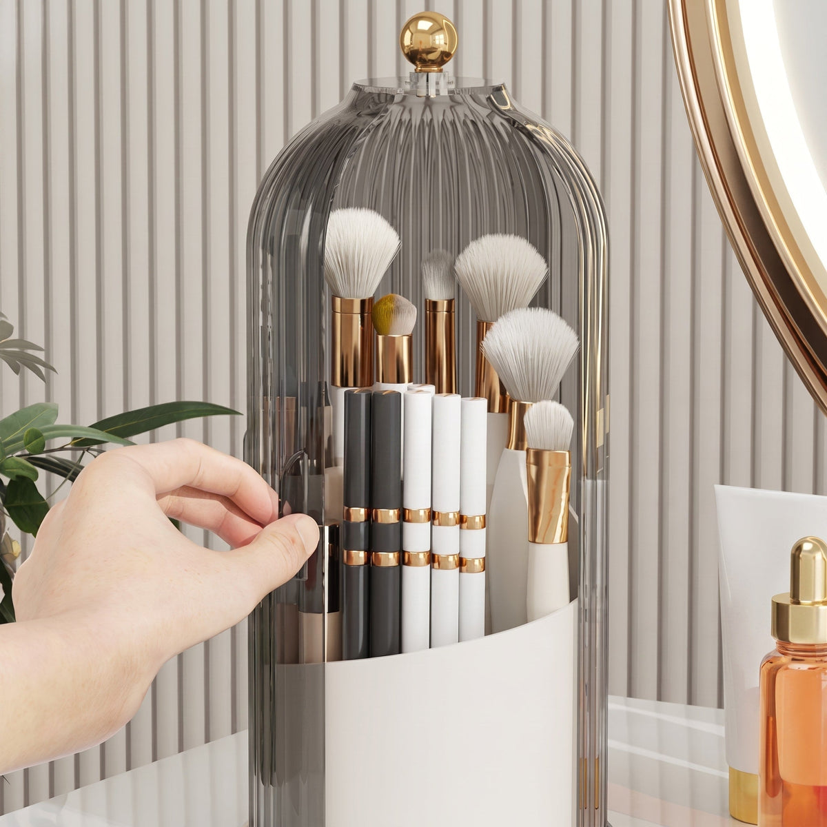Dome-Shaped Cosmetics Organiser with Rotating Base - Cosmetic Packaging & Containers - Black - Oaksoho