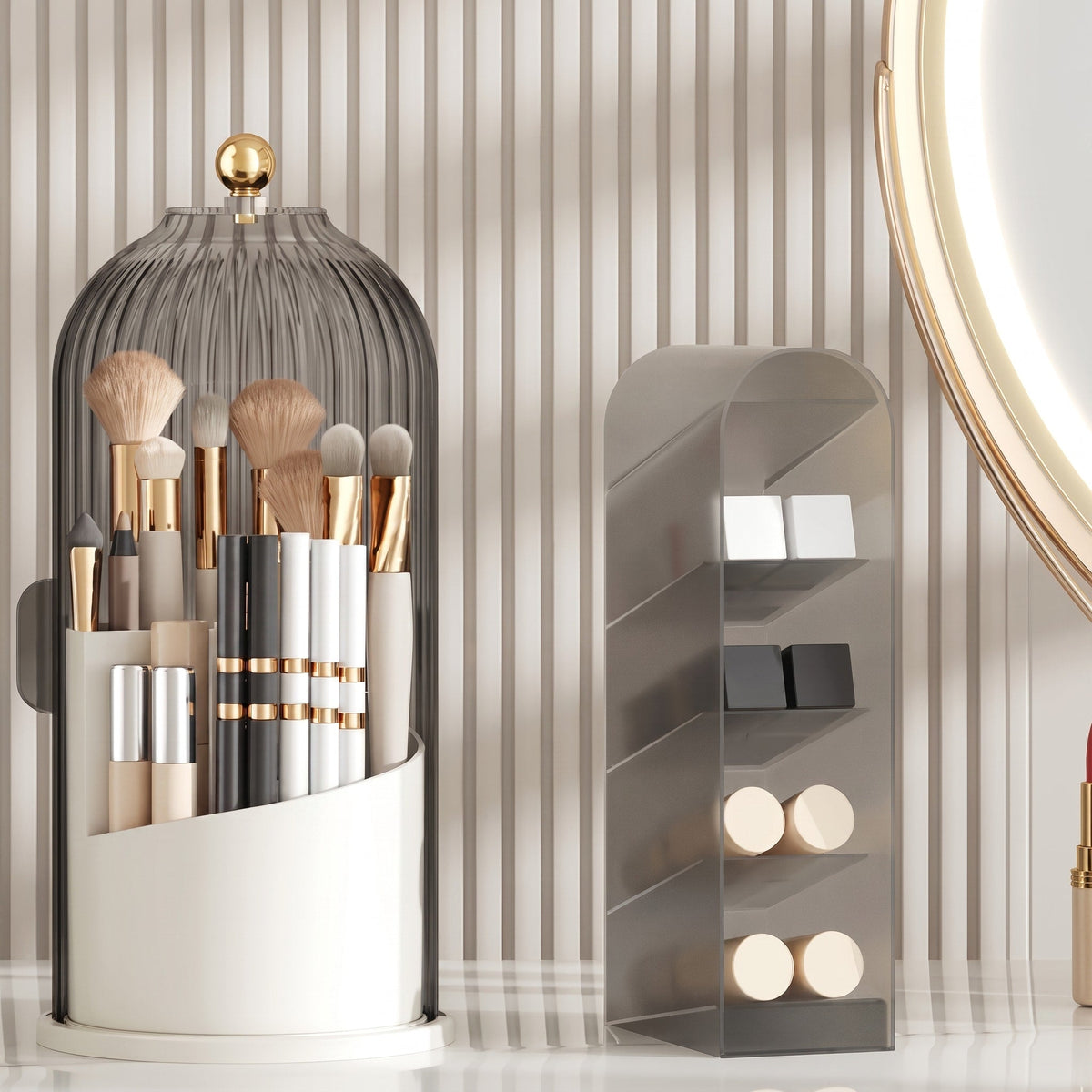 Dome-Shaped Cosmetics Organiser with Rotating Base - Cosmetic Packaging & Containers - Black - Oaksoho