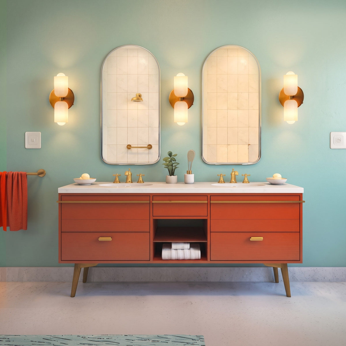 Double Head Wall Lights with Frosted Glass Globes - Wall Light Fixtures - Pink - Oak Soho