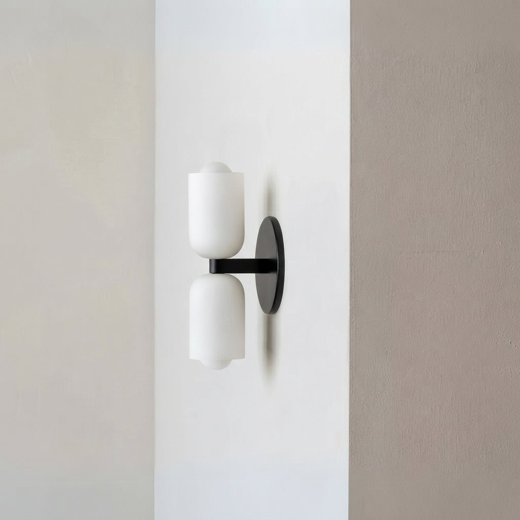 Double Head Wall Lights with Frosted Glass Globes - Wall Light Fixtures - Black - Oak Soho