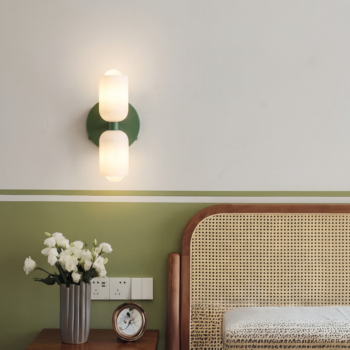 Double Head Wall Lights with Frosted Glass Globes - Wall Light Fixtures - Green - Oak Soho