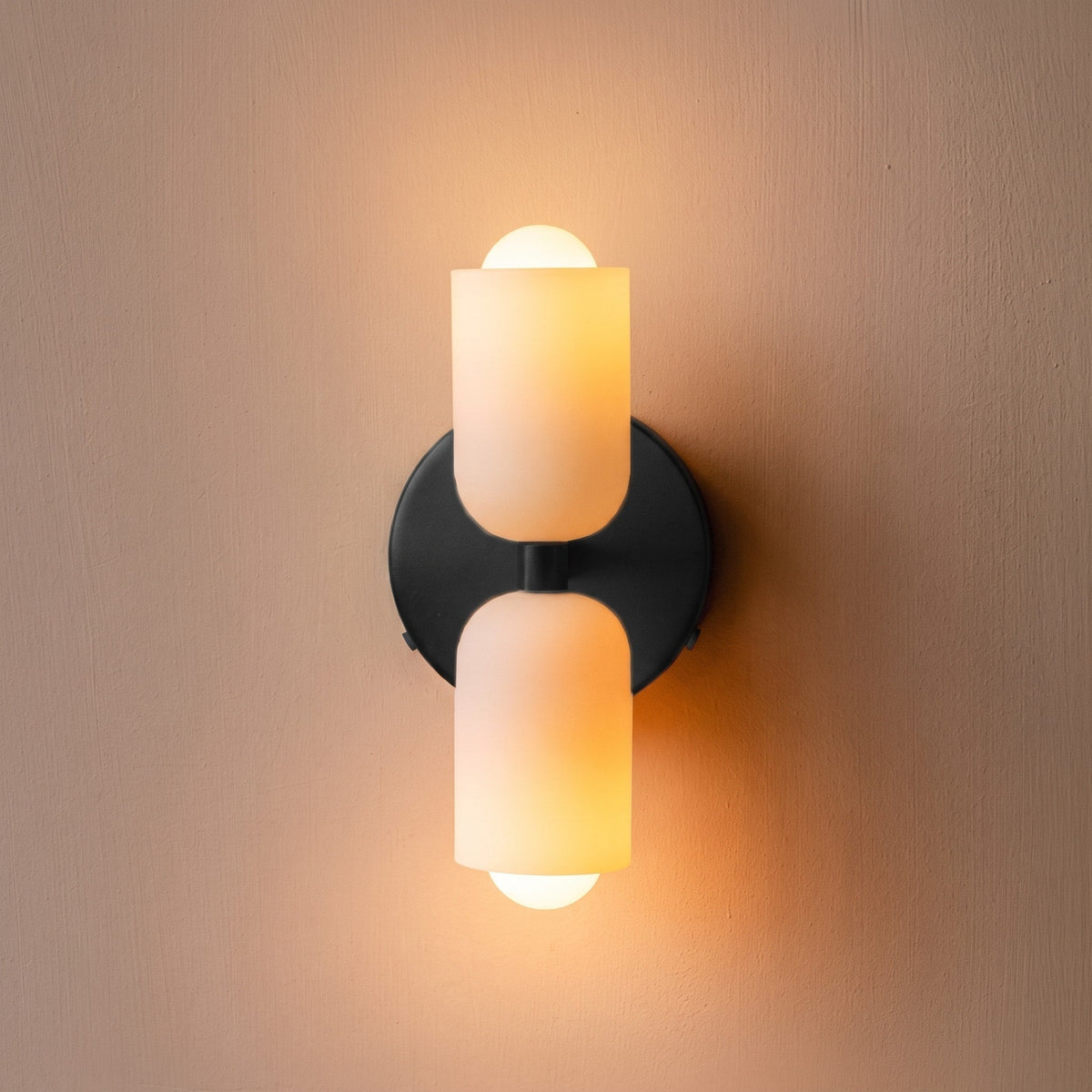 Double Head Wall Lights with Frosted Glass Globes - Wall Light Fixtures - Black - Oak Soho