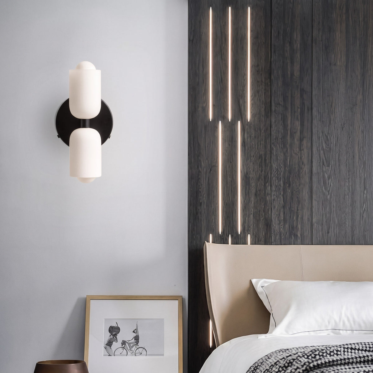 Double Head Wall Lights with Frosted Glass Globes - Wall Light Fixtures - Black - Oak Soho